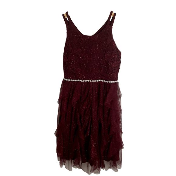 Speechless Kids Burgandy Dress Size 16 Lace‎ & Ruffle Tulle Dress - Picture 1 of 7